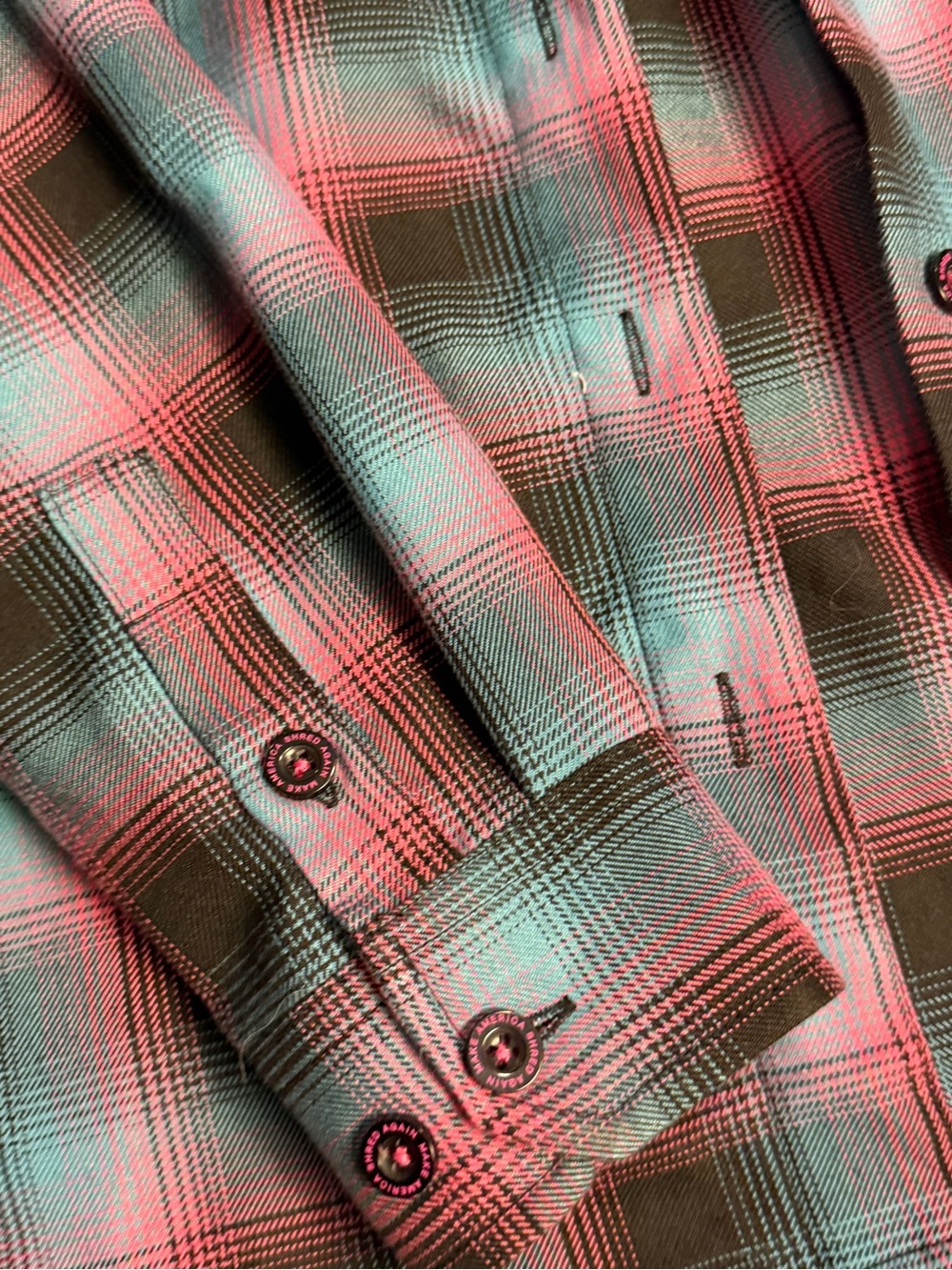 Dixxon Women’s Shreddy Plaid Flannel Shirt - Teal & Red - Picture 5 of 8